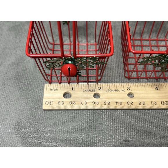 Vintage Mini Metal Christmas Basket Wire Kurt Adler Jingle Bell Holly Lot - Picture 9 of 10